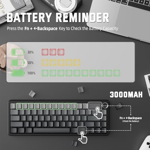 X Attack Shark X66 Clavier Mécanique sans Fil 65% avec Bouton, Clavier De Jeu RGB Échange Chaud 60%, BT/2,4 G/USB-C, Linear Switch, Touches PBT Imprimées sur Le Côté -Nuit Au Clair De Lune - Image 7