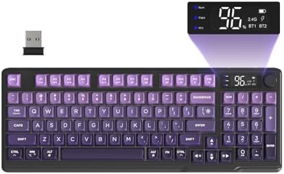 FREEWOLF M96 Clavier de Jeu Membrane sans Fil, Bouton de Commande Bluetooth/2,4 G, Sensation Mécanique, Rétroéclairage LED RVB, écran d'affichage, Touches PBT, 3000 mAh, QWERTY - Violet Dégradé - Image 2