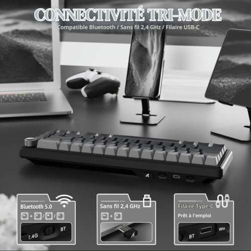X Attack Shark X66 Clavier Mécanique sans Fil 65% avec Bouton, Clavier De Jeu RGB Échange Chaud 60%, BT/2,4 G/USB-C, Linear Switch, Touches PBT Imprimées sur Le Côté -Nuit Au Clair De Lune - Image 4