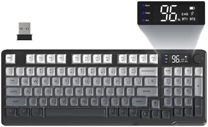 FREEWOLF M96 Clavier de Jeu Membrane sans Fil, Bouton de Commande Bluetooth/2,4 G, Sensation Mécanique, Rétroéclairage LED RVB, écran d'affichage, Touches PBT, 3000 mAh, QWERTY - Noir Dégradé - Image 2