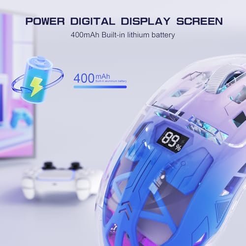 Souris De Jeu Sans Fil A2, Souris De Jeu Pc Double Mode 2,4 G/Bluetooth, Souris Rvb Avec Écran d'Affichage De Batterie, Coque Transparente, Pixart 3212 4000DPI, pour Win/MAC,Violet Crépuscule - Image 6