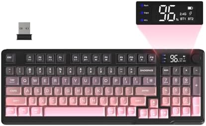 FREEWOLF M96 Clavier de Jeu Membrane sans Fil, Bouton de Commande Bluetooth/2,4 G, Sensation Mécanique, Rétroéclairage LED RVB, écran d'affichage, Touches PBT, 3000 mAh, QWERTY - Rose Dégradé - Image 2