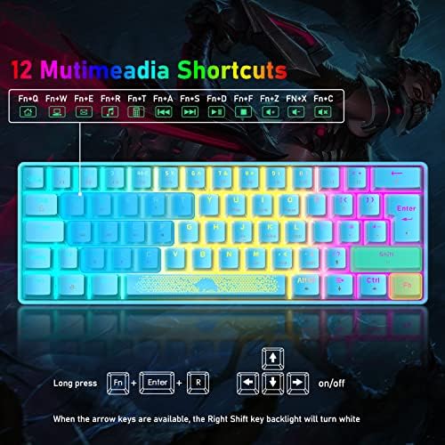 Clavier Mécanique 60% Interrupteur Rouge, Compact 62 Touches USB C Fil RVB Effets Rétroéclairés Clavier Gaming Ergonomique Rétroéclairage LED Arc-en-Ciel Compatible avec PS4, Xbox, PC, MAC - Bleu - Image 4