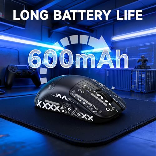 MAGIC-REFINER AJ199 Souris De Jeu sans Fil Superlégère 49g avec Bande De Prise en Main, Capteur PAW3311, MCU BK3633, 24KDPI Réglable, 1KHz, BT/2.4G/Fil, 600mAh Rechargeable, pour PC/Win/Mac, Noir - Image 7