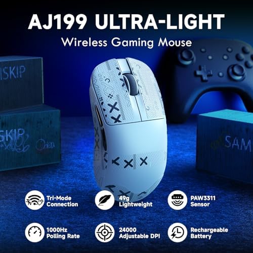 SOMIA MAGIC-REFINER AJ199 Souris De Jeu sans Fil Superlégère 49g avec Bande De Prise en Main, Capteur PAW3311, MCU BK3633, 24KDPI Réglable, 1KHz, BT/2.4G/Fil, 600mAh Rechargeable, pour PC/Win/Mac, Blanc - Image 3