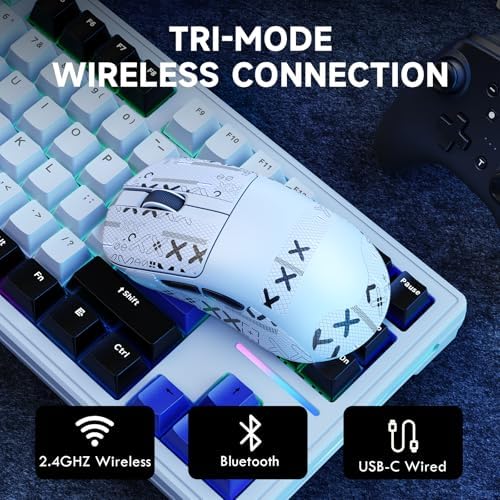 SOMIA MAGIC-REFINER AJ199 Souris De Jeu sans Fil Superlégère 49g avec Bande De Prise en Main, Capteur PAW3311, MCU BK3633, 24KDPI Réglable, 1KHz, BT/2.4G/Fil, 600mAh Rechargeable, pour PC/Win/Mac, Blanc - Image 4