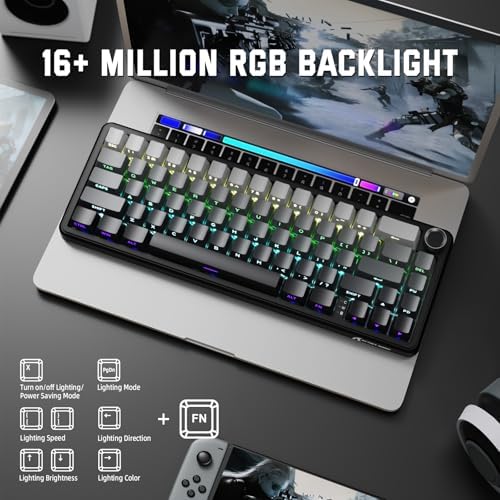 X Attack Shark X66 Clavier Mécanique sans Fil 65% avec Bouton, Clavier De Jeu RGB Échange Chaud 60%, BT/2,4 G/USB-C, Linear Switch, Touches PBT Imprimées sur Le Côté -Nuit Au Clair De Lune - Image 6