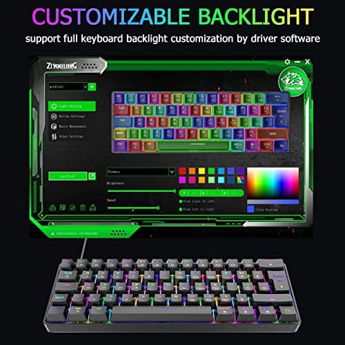 Clavier Mécanique 60% Interrupteur Rouge, Compact 62 Touches USB C Fil RVB Effets Rétroéclairés Clavier Gaming Ergonomique Rétroéclairage LED Arc-en-Ciel Compatible avec PS4, Xbox, PC, MAC - Bleu - Image 7