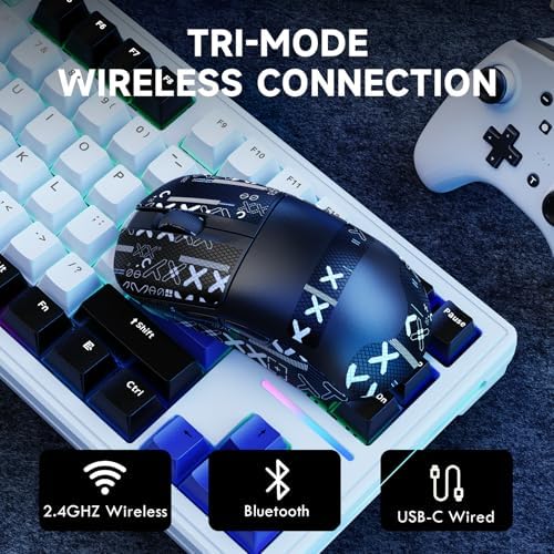 MAGIC-REFINER AJ199 Souris De Jeu sans Fil Superlégère 49g avec Bande De Prise en Main, Capteur PAW3311, MCU BK3633, 24KDPI Réglable, 1KHz, BT/2.4G/Fil, 600mAh Rechargeable, pour PC/Win/Mac, Noir - Image 4