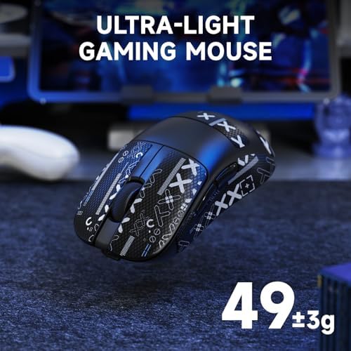 MAGIC-REFINER AJ199 Souris De Jeu sans Fil Superlégère 49g avec Bande De Prise en Main, Capteur PAW3311, MCU BK3633, 24KDPI Réglable, 1KHz, BT/2.4G/Fil, 600mAh Rechargeable, pour PC/Win/Mac, Noir - Image 5
