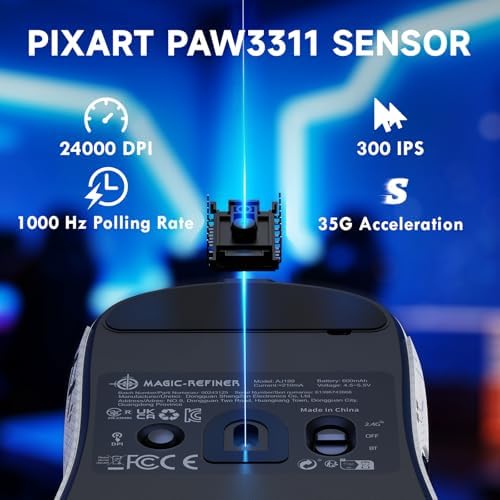 SOMIA MAGIC-REFINER AJ199 Souris De Jeu sans Fil Superlégère 49g avec Bande De Prise en Main, Capteur PAW3311, MCU BK3633, 24KDPI Réglable, 1KHz, BT/2.4G/Fil, 600mAh Rechargeable, pour PC/Win/Mac, Blanc - Image 6