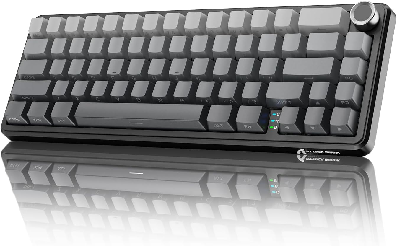 X Attack Shark X66 Clavier Mécanique sans Fil 65% avec Bouton, Clavier De Jeu RGB Échange Chaud 60%, BT/2,4 G/USB-C, Linear Switch, Touches PBT Imprimées sur Le Côté -Nuit Au Clair De Lune