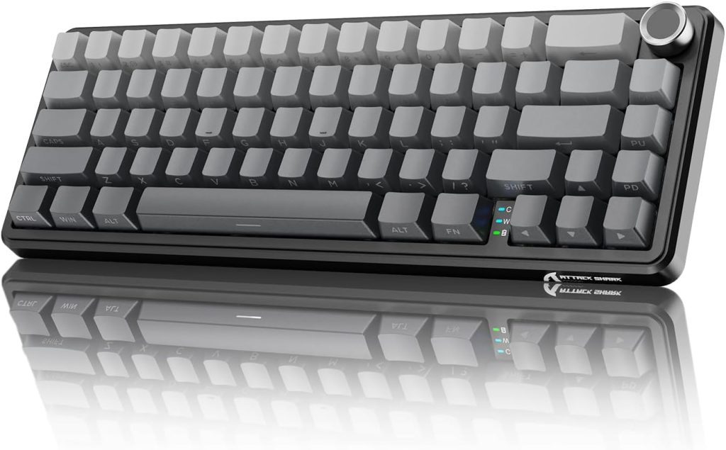 MAMBASNAKE X Attack Shark X66 Clavier Mécanique sans Fil 65% avec Bouton, Clavier De Jeu RGB Échange Chaud 60%, BT/2,4 G/USB-C, Linear Switch, Touches PBT Imprimées sur Le Côté -Nuit Au Clair De Lune