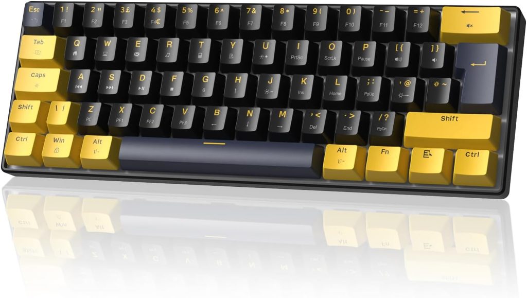 MAGIC-REFINER MK21 Clavier Mécanique de Jeu Filaire 60% USB-C, QWERTY UK, Interrupteurs Linéaires Red, Hot Swappable, 62 Touches Ultra-Compact, Éclairage Arrière RGB, Touche PBT, Noir Étoilé