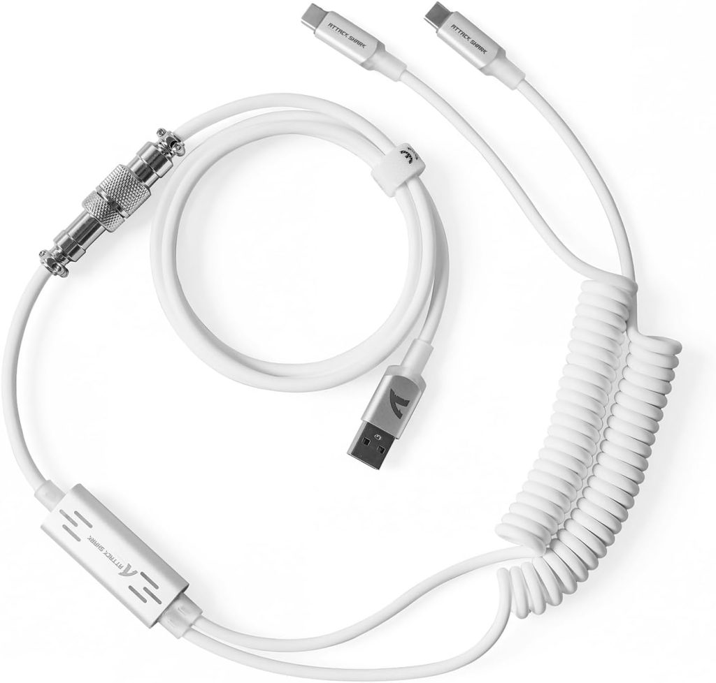 MAMBASNAKE X ATTACK SHARK C08 Câble Clavier Spirale 2-En-1 Type-C, 8KHz Rapid Trigger, Lumière RGB Magnétique, Prise Aéronautique Acier 4 Broches, Câble Transfert Données USB C Vers USB A