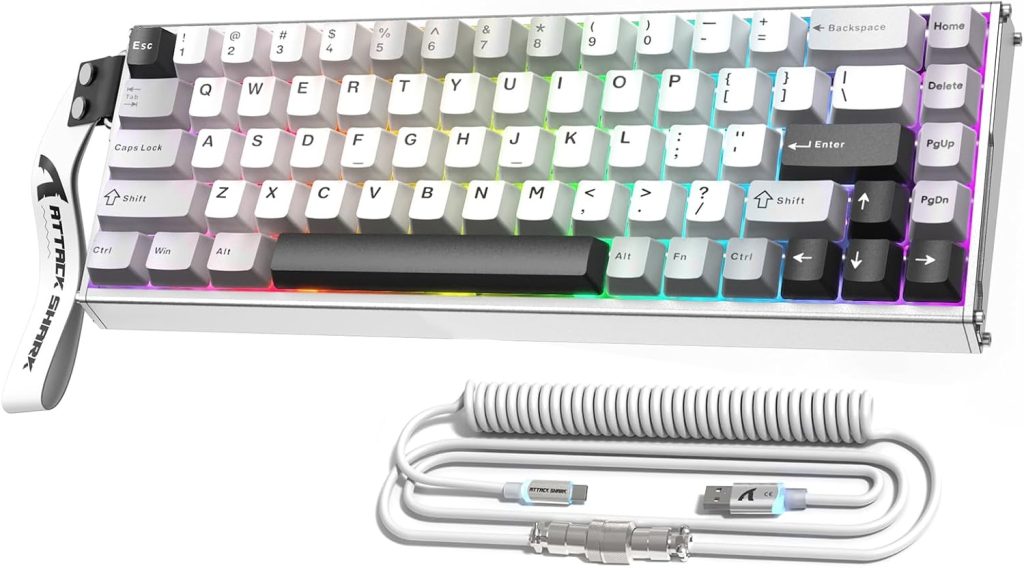 ATTACK SHARK X68MAX HE Clavier en Aluminium CNC Complet, 8KHz Rapid Trigger, Actionnement Ajustable 0.005mm, Filaire RGB Gaming avec Interrupteur Magnétique, Snap Tap,Câble C01 Ultral (Blanc Étoilé)