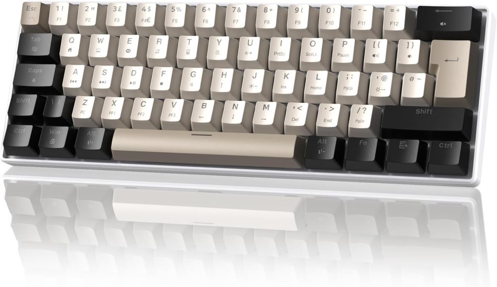 MAGIC-REFINER MK21 Clavier Mécanique de Jeu Filaire 60% USB-C, QWERTY UK, Interrupteurs Linéaires Red, Hot Swappable, 62 Touches Ultra-Compact, Éclairage Arrière RGB, Touche PBT, Blanc Étoilé