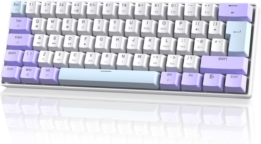 MAGIC-REFINER MK21 Clavier Mécanique de Jeu Filaire 60% USB-C, QWERTY UK, Interrupteurs Linéaires Red, Hot Swappable, 62 Touches Ultra-Compact, Éclairage Arrière RGB, Touche PBT, Lavande