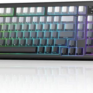 FREEWOLF K100 Clavier Gamer sans Fil à Membrane RGB avec Pavé Numérique, Connexion Bluetooth/2.4G sans Fil/USB-C Filaire, Touches Gravées sur Les Côtés PBT Dégradé, 4000mAh, Knob Multimédia - Noir