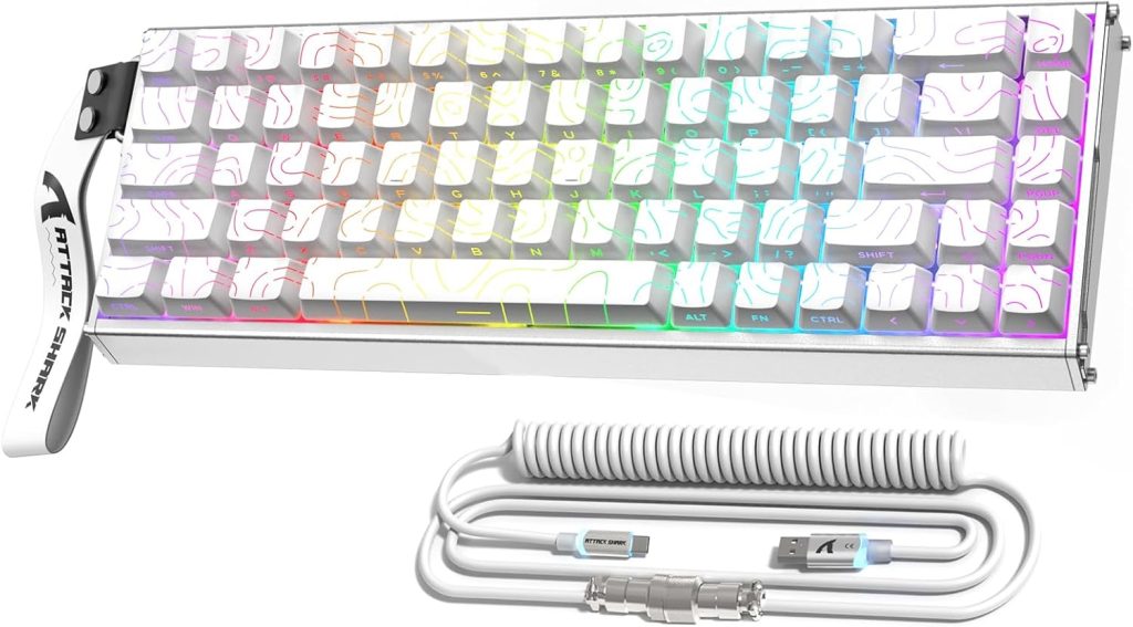 ATTACK SHARK X68MAX HE Clavier En Aluminium CNC Complet, 8KHz Rapid Trigger, Actionnement Ajustable 0.005mm, Filaire RGB Gaming Avec Interrupteur Magnétique, Snap Tap,Câble C01 Ultral (Contours Blanc)