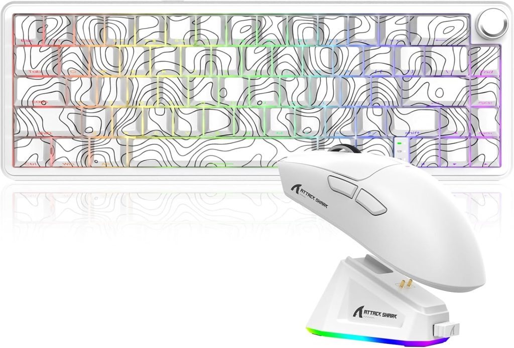 SOMIA X Attack Shark Ensemble Clavier X65PRO HE à Déclenchement Rapide et Souris Gaming X11, Interrupteur Magnétiques, Précision 0,01mm RT 8kHz, BT/2,4G/USB-C, Station Charge Magnétique - Blanc
