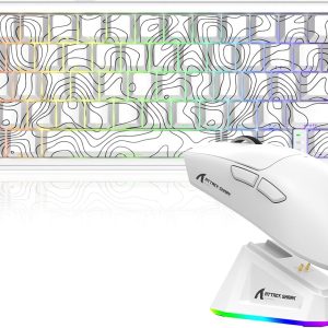 MAMBASNAKE X Attack Shark Ensemble Clavier X65PRO HE à Déclenchement Rapide et Souris Gaming X11, Interrupteur Magnétiques, Précision 0,01mm RT 8kHz, BT/2,4G/USB-C, Station Charge Magnétique - Blanc