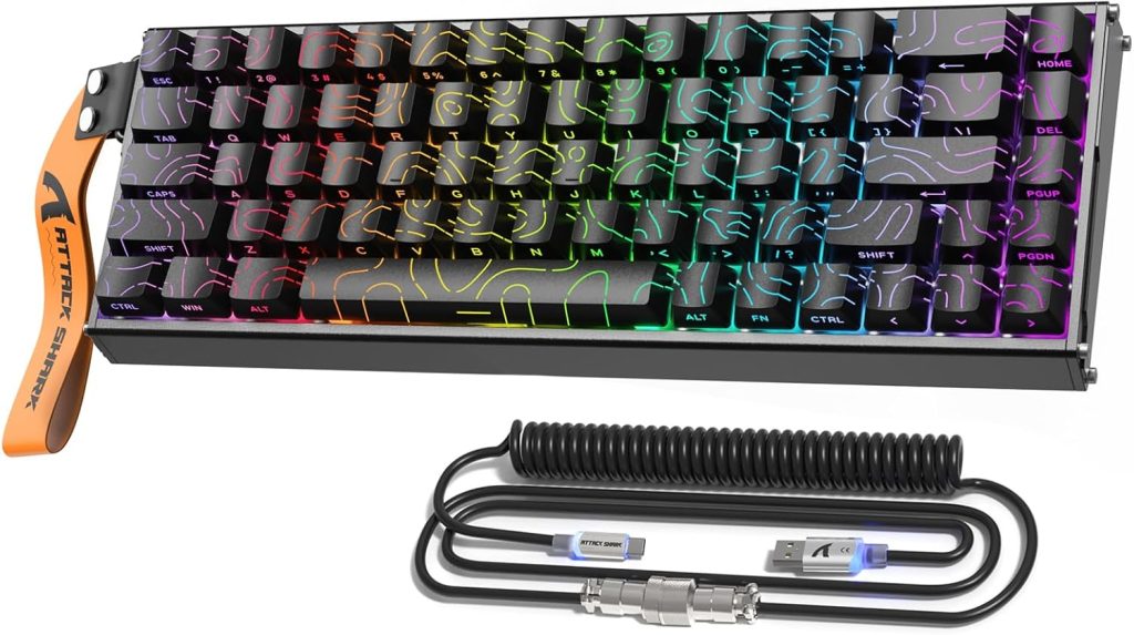 ATTACK SHARK X68MAX HE Clavier en Aluminium CNC Complet, 8KHz Rapid Trigger, Actionnement Ajustable 0.005mm, Filaire RGB Gaming avec Interrupteur Magnétique, Snap Tap,Câble C01 Ultral (Contours Noir)